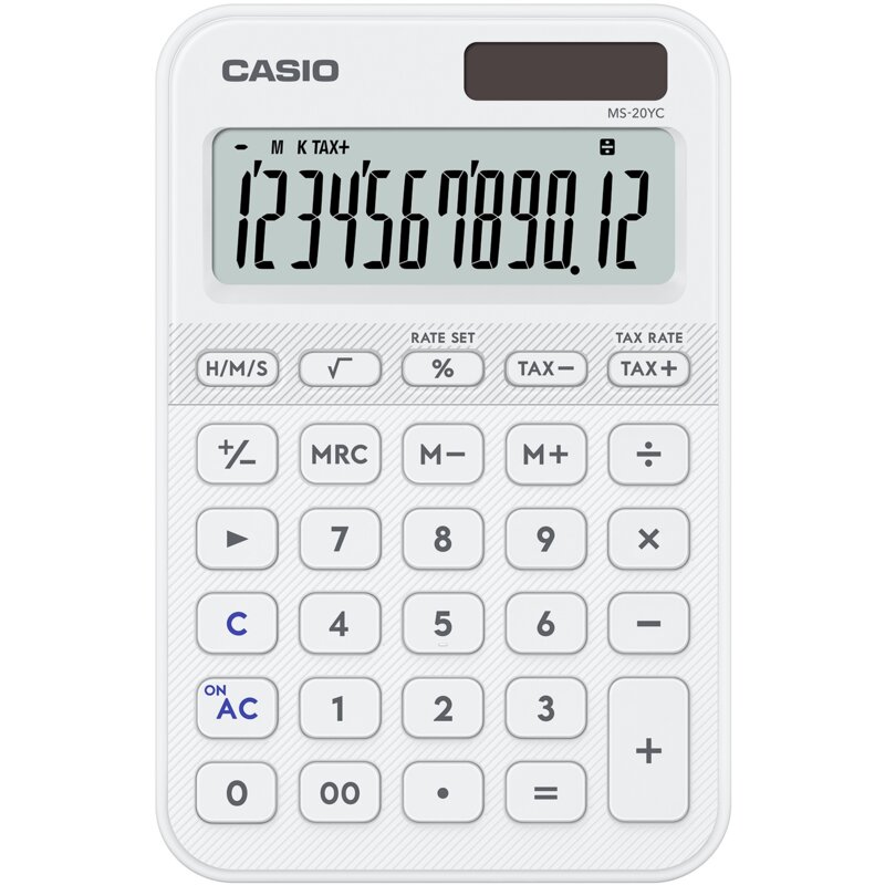 Kalkulator CASIO MS-20YC-WE Zasilanie bateryjno-słoneczne, Niezależna pamięć