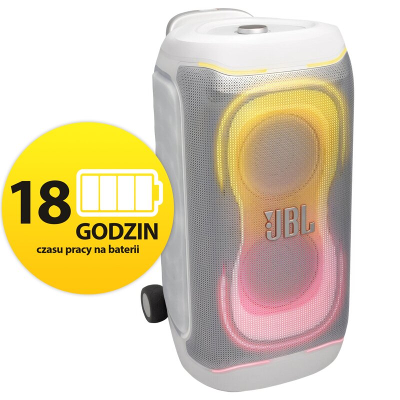 Power Audio JBL PartyBox 330, 280W, Bluetooth, Bateria 18 godzin, AI Sound Boost, Wejście mikrofonowe i gitarowe, Tryb TWS, IPX 4 Biały