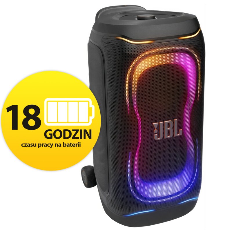Power Audio JBL PartyBox 330, 280W, Bluetooth, Bateria 18 godzin, AI Sound Boost, Wejście mikrofonowe i gitarowe, Tryb TWS, IPX 4 Czarny
