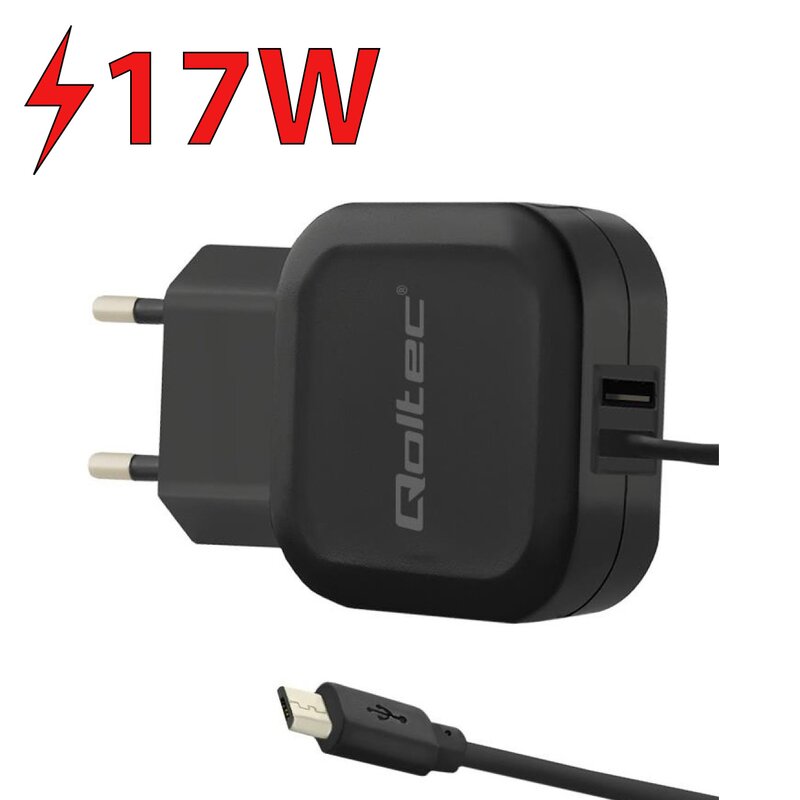 Qoltec 50189 USB-A microUSB 17W Czarny