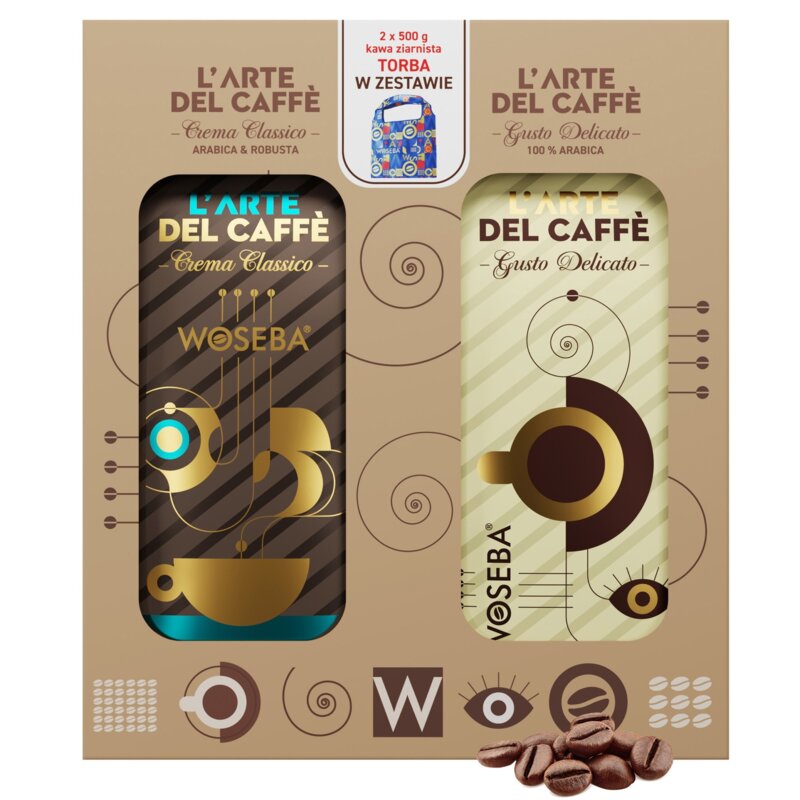 Kawa ziarnista WOSEBA L'arte Crema Classico 500 g + L'arte Gusto Delicaro 500 g + Torba