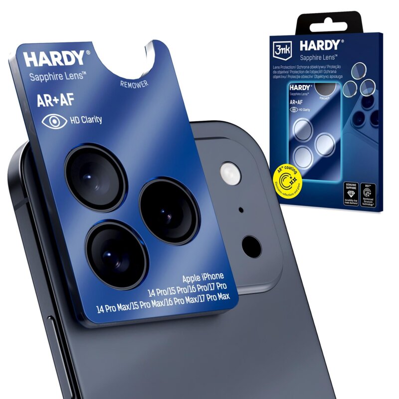 Nakładka na obiektyw 3MK Hardy Sapphire Lens do Apple iPhone 14 Pro/15 Pro/16 Pro/17 Pro/14 Pro Max/15 Pro Max/16 Pro Max/17 Pro Max