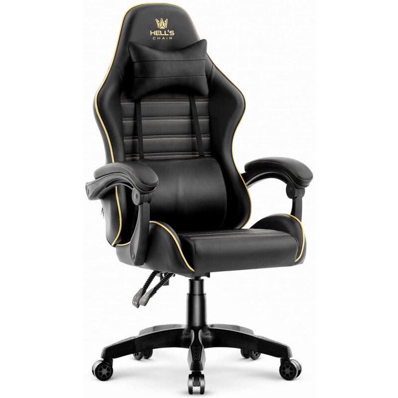 Fotel gamingowy HELL'S CHAIR HC-1003 2.0 Czarny (złote elementy)