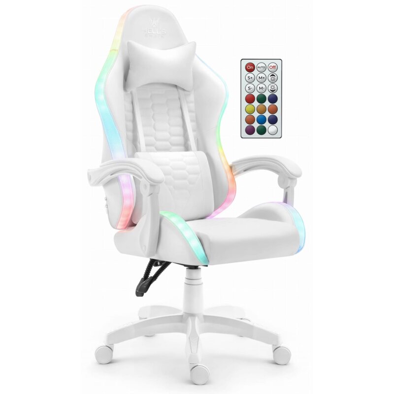 Fotel gamingowy HELL'S CHAIR HC-1000 LED RGB Biały