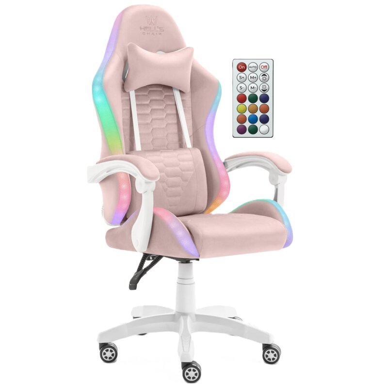 Fotel gamingowy HELL'S CHAIR HC-1000 Kids LED RGB Różowo-biały