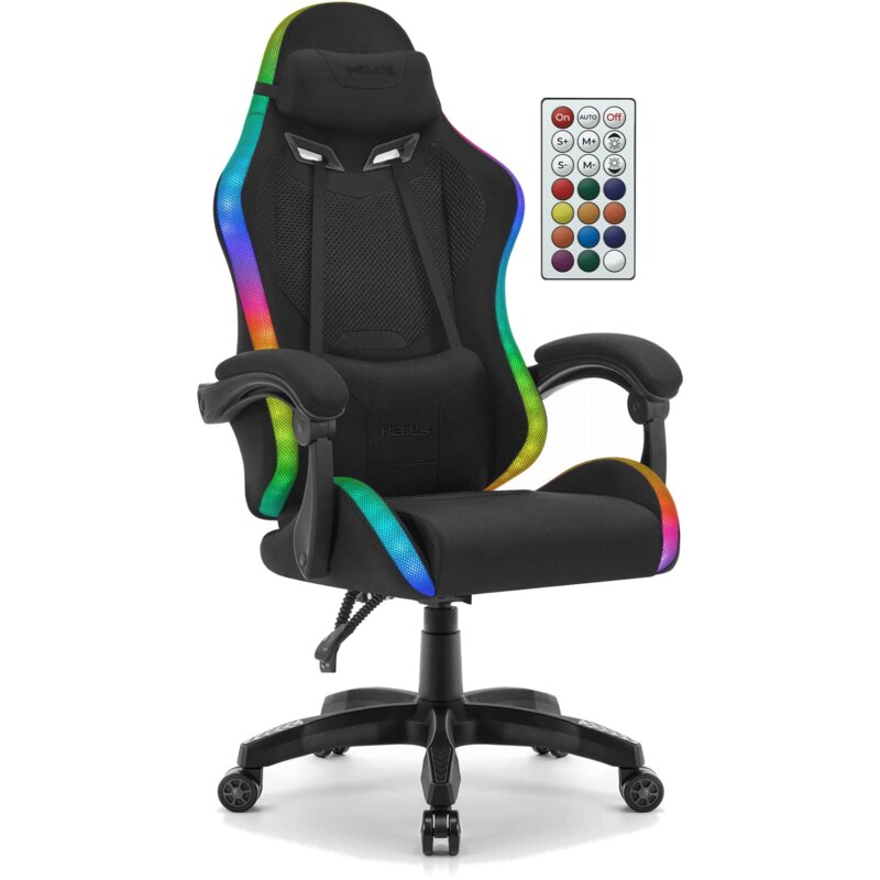 Fotel gamingowy HELL'S CHAIR HC-1012 Tkanina Czarny RGB