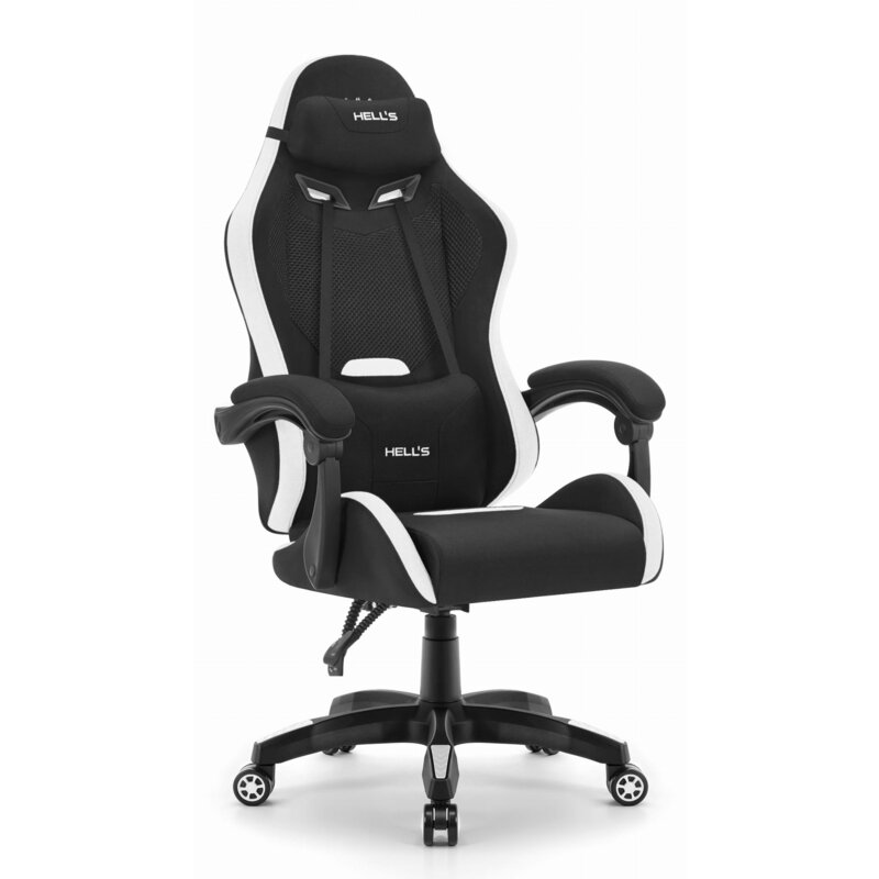 Fotel gamingowy HELL'S CHAIR HC-1012 Tkanina Czarno-biały
