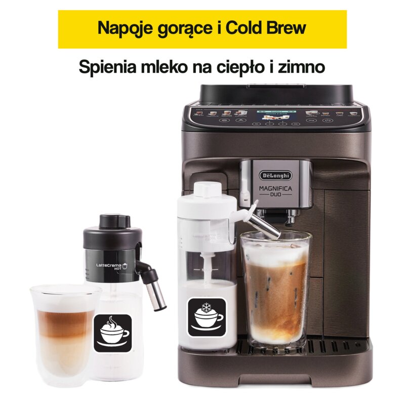 Ekspres DELONGHI ECAM330.80.TXB Magnifica Duo (spienianie mleka na ciepło i zimno) (Cold Brew)