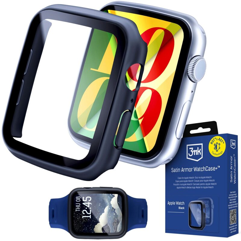 Etui 3MK Satin Armor WatchCase+ do Apple Watch 4/5/6/SE z serii 1/2/3 (44mm) Czarny