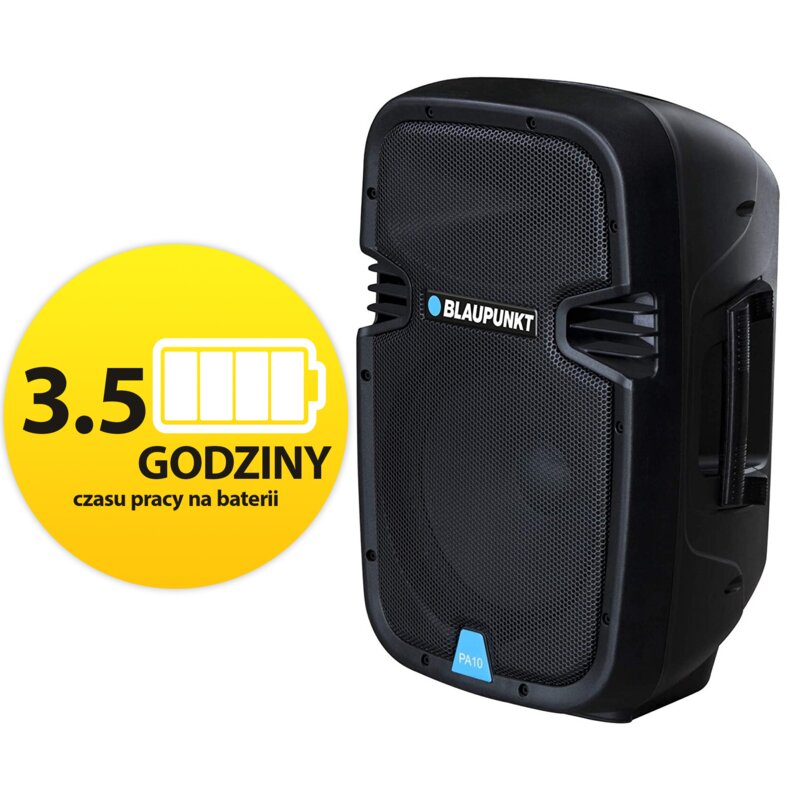 Power Audio BLAUPUNKT PA10, 600W, Bluetooth, Bateria 3,5 godziny, Wejście mikrofonowe, Wejście USB, Tuner FM