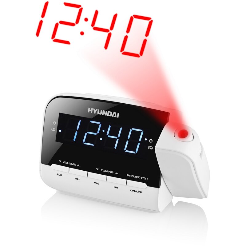Radiobudzik HYUNDAI RAC481PLLWW Biały, Tuner FM/AM, Projekcja czasu na ścianie, Alarm, Drzemka, Zasilanie Bateryjno-sieciowe