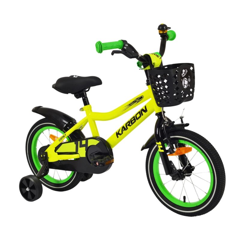 Rower dziecięcy KARBON Comet 14 Limonkowy Wzrost: 95-100 cm Wiek: 3-5 lat
