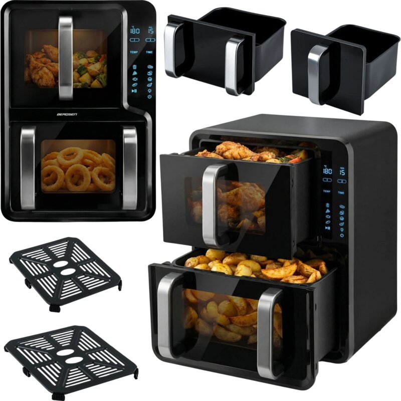 Air Fryer Frytkownica beztłuszczowa BERDSEN BD-664 12l z podwójnym koszem i okienkiem do obserwacji postępów gotowania