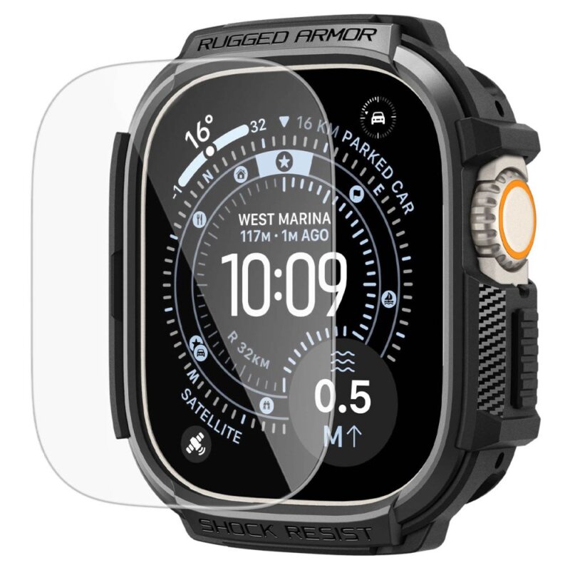 Etui SPIGEN Rugged Armor do Apple Watch Ultra z serii 1/2/3/4 (49mm) Czarny + szkło hartowane