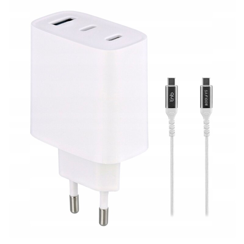 Ładowarka sieciowa T'NB CHNBGAN65W GaN 65W Biały ładowarka do telefonu USB, USB-C + kabel