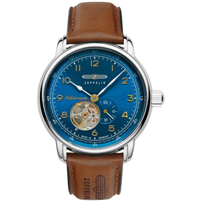 Zegarek ZEPPELIN 100 Jahre Mediterranee Azure Blue Open Heart 24H 9666-3 Srebrny