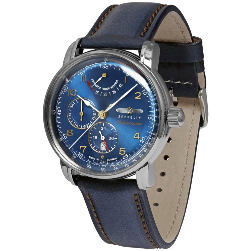 Zegarek ZEPPELIN 100 Jahre Mediterranee Azure Blue Power Reserve 24H 9690-3 Srebrny