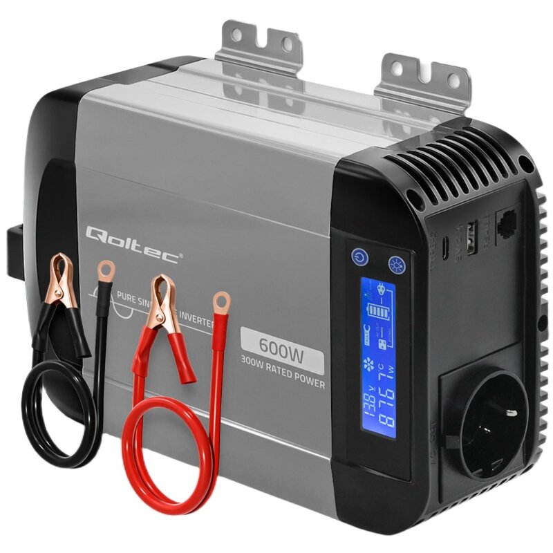 Przetwornica QOLTEC PS Wave 52687 12V na 230V 300W/600W Czysta sinusoida