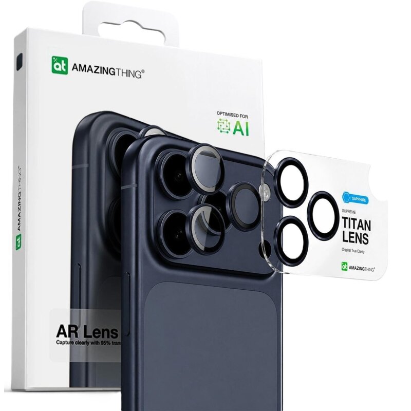 Nakładka na obiektyw AMAZINGTHING Sapphire do Apple iPhone 17 Pro/Pro Max Niebieski
