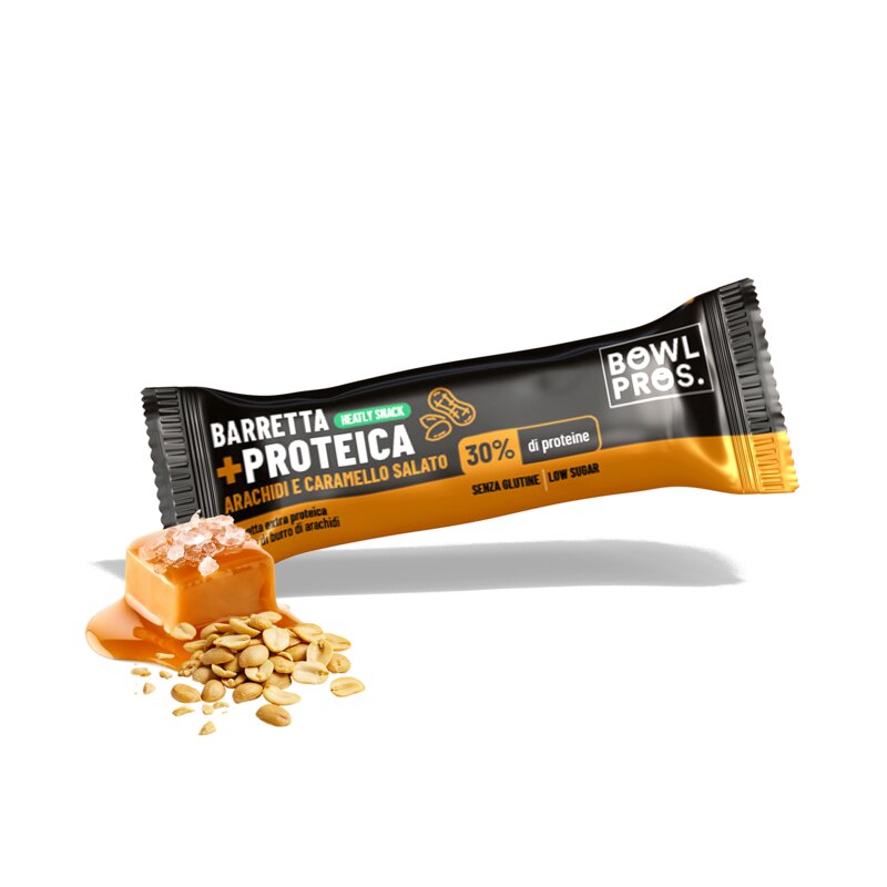Baton proteinowy BOWLPROS Extra Protein Orzeszki ziemne i Słony karmel (15 x 35 g)
