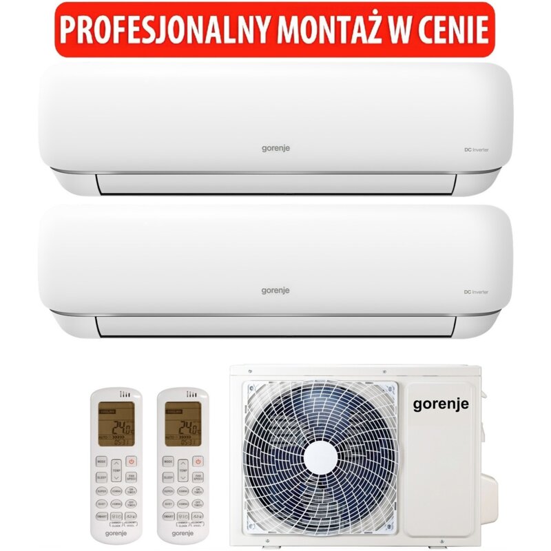 Klimatyzator Multi Split, Pompa ciepła powietrze - powietrze GORENJE KE2M52ZINV PAN26IN KG PAN35IN KG (2 pomieszczenia) z usługą montażu