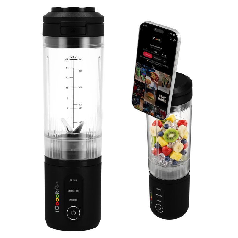 Blender personalny ICOOOK GO MBL-IC-01/C Czarny bezprzewodowy z uchwytem magnetycznym na telefon