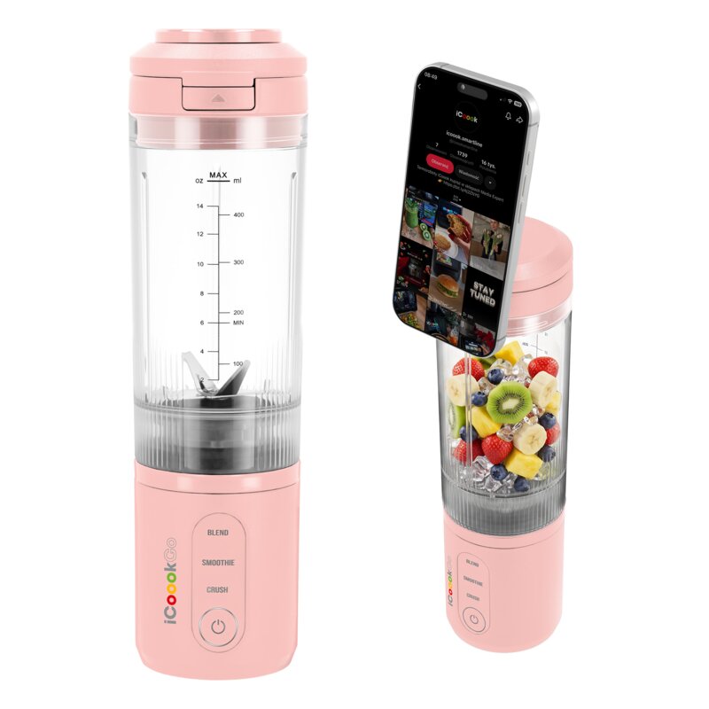 Blender personalny ICOOOK GO MBL-IC-01/R Różowy bezprzewodowy z uchwytem magnetycznym na telefon
