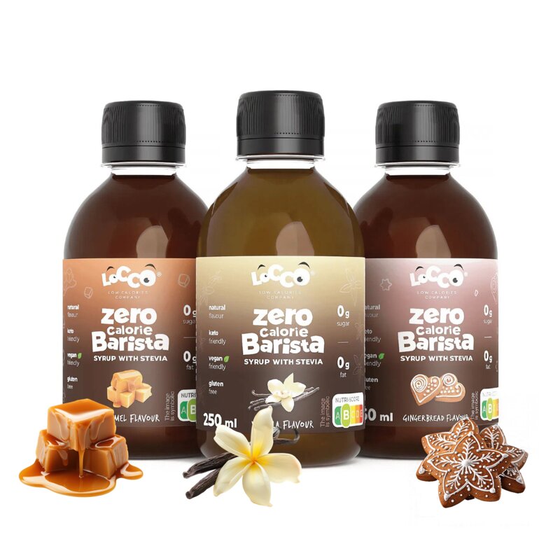Zestaw syropów do kawy LOCCO Zero Calorie Barista 3 x 250 ml