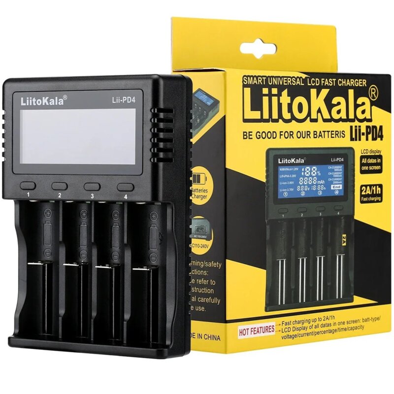 Ładowarka LIITOKALA LII-PD4+CAR do akumulatorów AA, AAA, C, SC, Li-Ion, IMR, LiFePO4 oraz Ni-MH/Ni-Cd