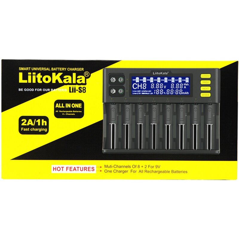 Ładowarka LIITOKALA LII-S8+CAR do akumulatorów AA, AAA, SC, Li-Ion, IMR, LiFePO4 oraz Ni-MH/Ni-Cd