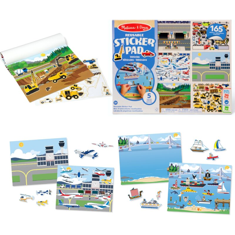 Zestaw kreatywny MELISSA&DOUG Sticker Pad Pojazdy Zestaw plansz i naklejek wielokrotnego użytku