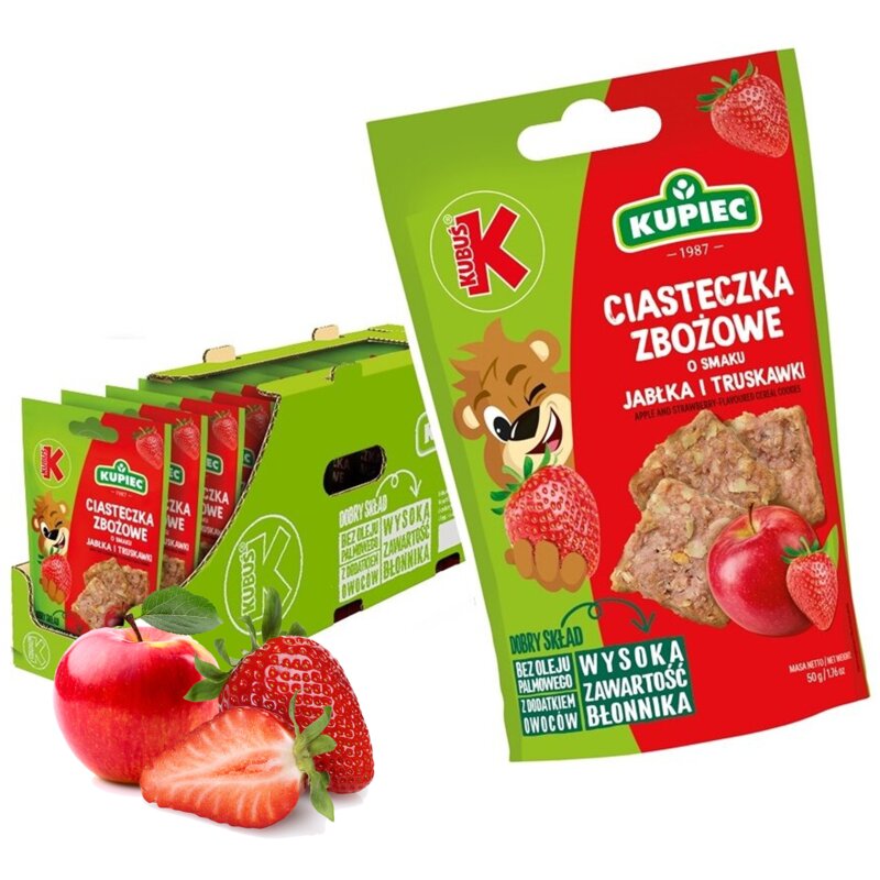 Ciasteczka zbożowe KUPIEC & KUBUŚ Jabłko-truskawka (14 x 50 g)