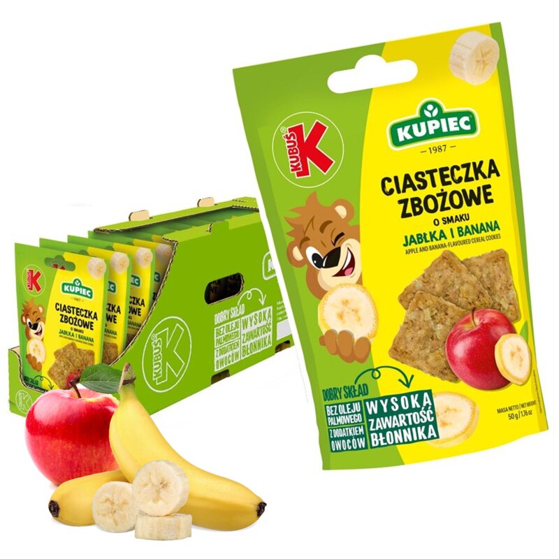 Ciasteczka zbożowe KUPIEC & KUBUŚ Jabłko-banan (14 x 50 g)