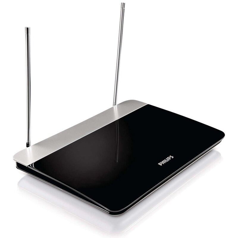 Philips Antena wewnętrzna TV z regulacją wzmocnienia, przewód koncentryczny 1.8m, 75Ohm, 3G/4G, DVB-T/T2, zgodna z RED
