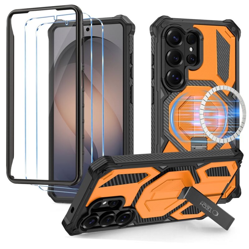 Etui TECH-PROTECT Magblast MagSafe+ do Samsung Galaxy S26 Ultra Czarno-pomarańczowy + szkło hartowane