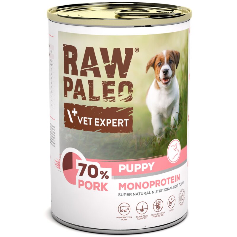 RAW PALEO PUPPY PORK 400g - mokra karma dla szczeniąt monoproteina z wieprzowiną