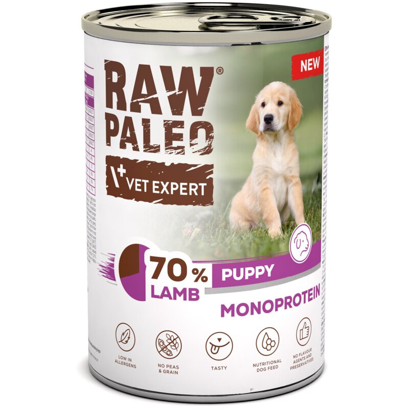 VETEXPERT Raw Paleo Szczeniak Mono Jagnięcina - mokra karma dla psa - 400g