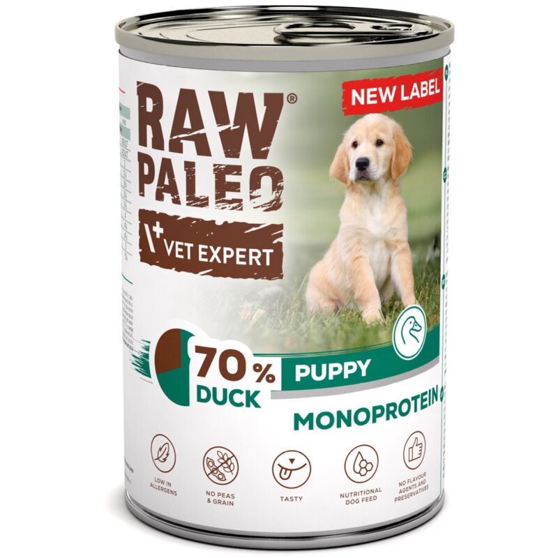 VETEXPERT Raw Paleo Puppy Monoprotein Kaczka - mokra karma dla szczeniąt - 400g