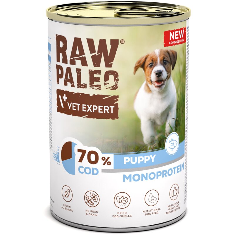 VETEXPERT Raw Paleo Puppy Mono Dorsz - mokra karma dla szczeniąt - 400g