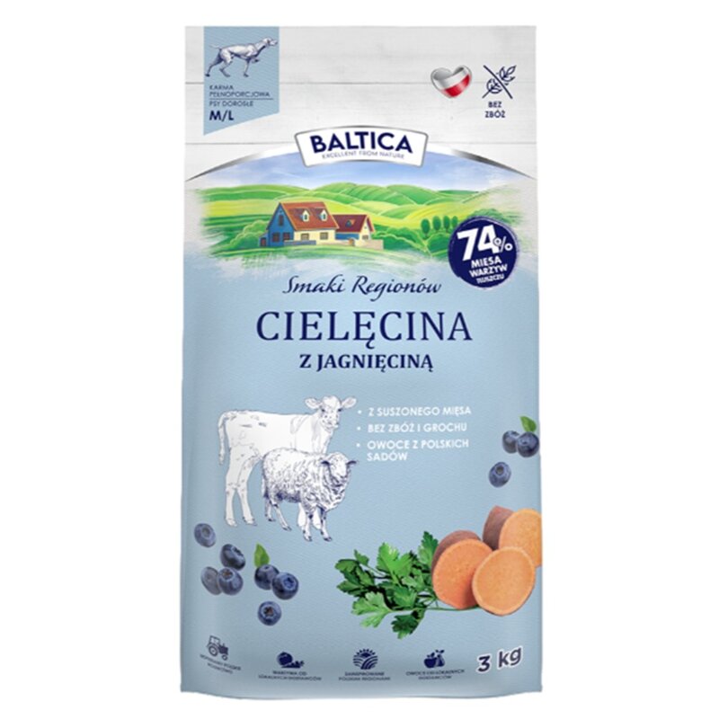 BALTICA Smaki regionów Cielęcina z jagnięciną XS/S - sucha karma dla psa - 3kg