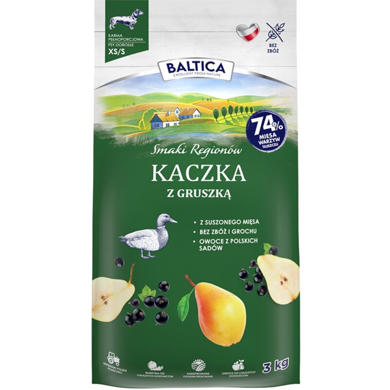 BALTICA Smaki regionów Kaczka z gruszką XS/S - sucha karma dla psa - 3kg