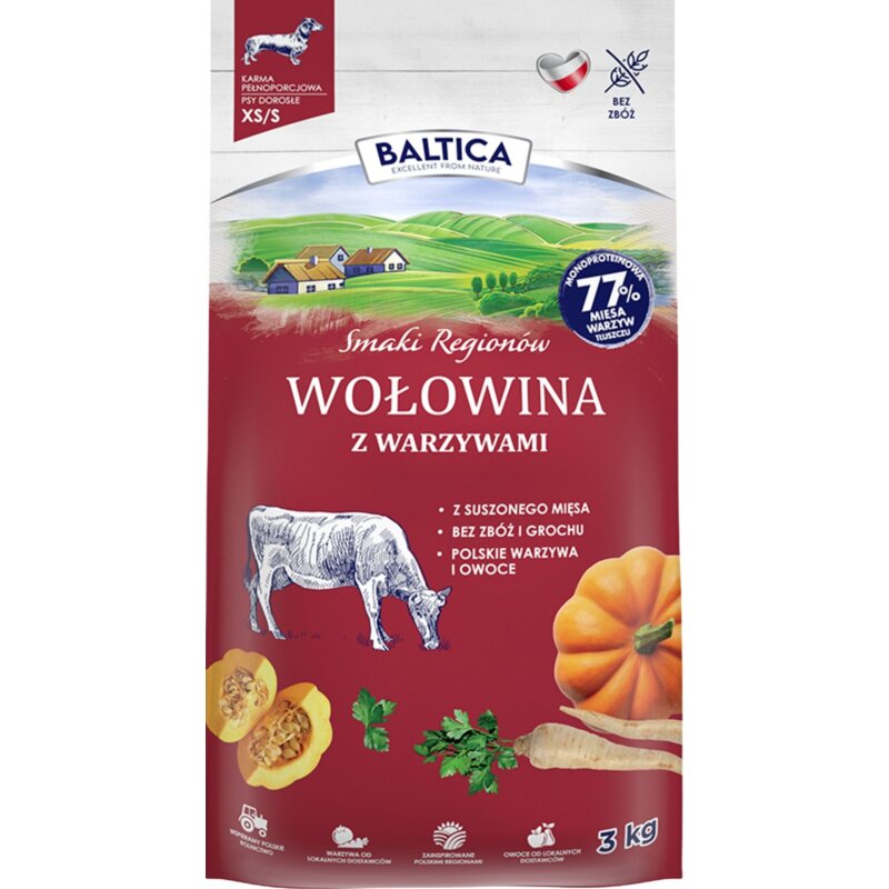 BALTICA Smaki regionów Wołowina z warzywami Rasy małe - sucha karma dla psa - 3kg