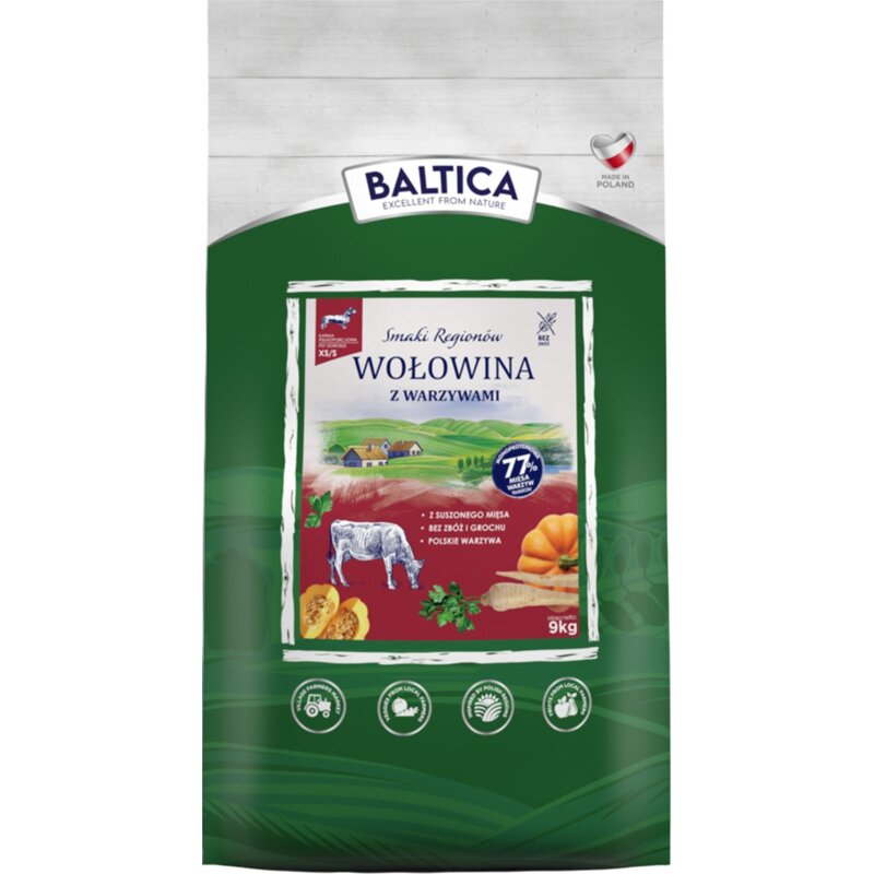 Karma dla psa BALTICA Smaki Regionów Adult Wołowina z warzywami XS/S 9 kg
