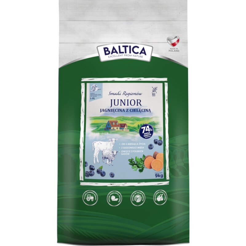 Karma dla psa BALTICA Smaki Regionów Junior Jagnięcina z cielęciną 9 kg