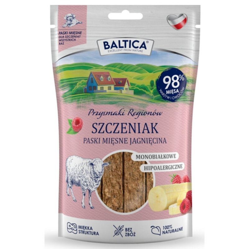BALTICA Przysmaki Regionów Szczeniak Mono Paski mięsne Jagnięcina – przysmak dla psa – 90 g