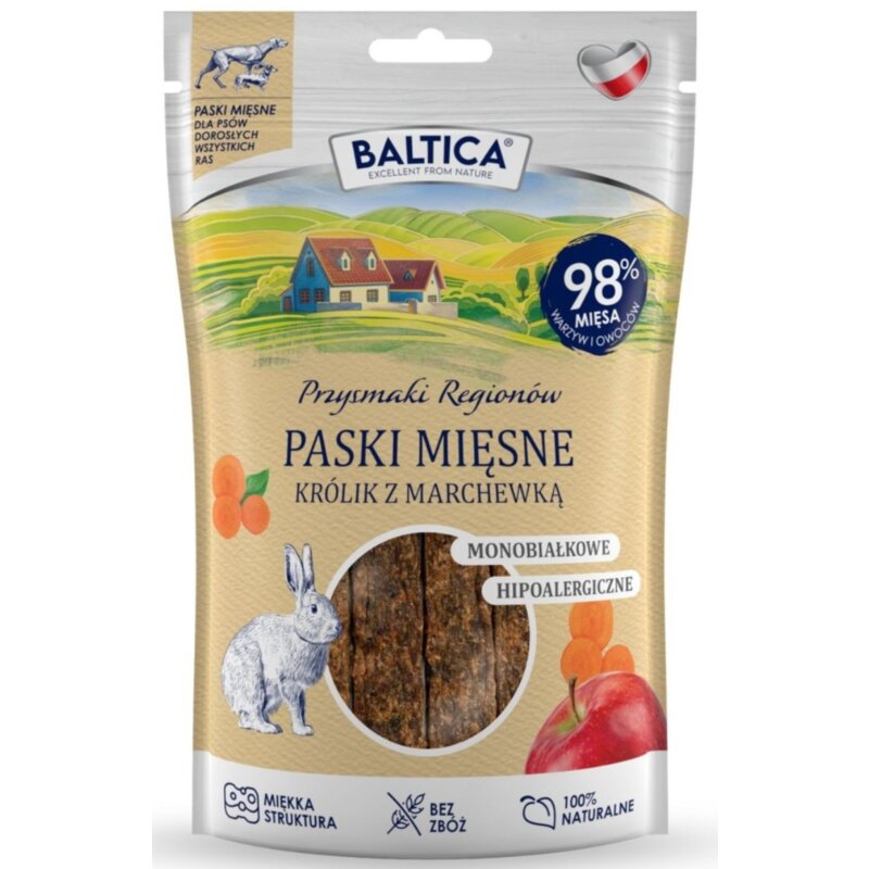 Przysmak dla psa BALTICA Mięsne paski królik z marchewką 90 g