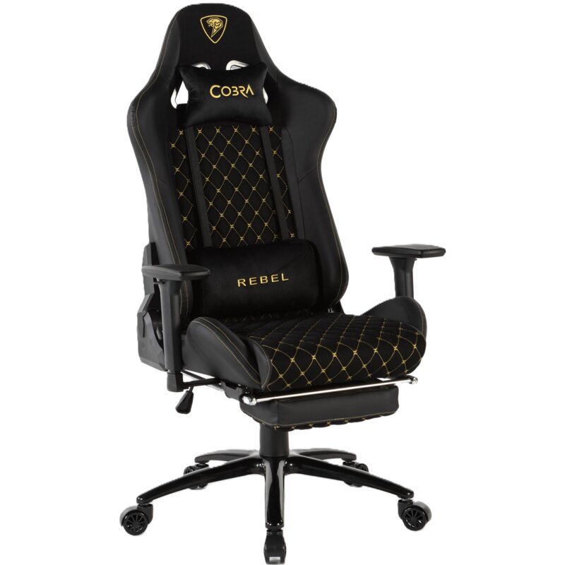 Fotel gamingowy COBRA Rebel 5.0 Large CR501P Czarny (złote elementy)