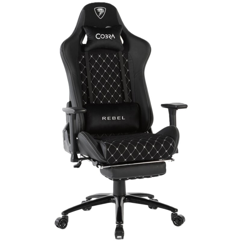 Fotel gamingowy COBRA Rebel 5.0 Large CR500P Czarny (białe elementy)