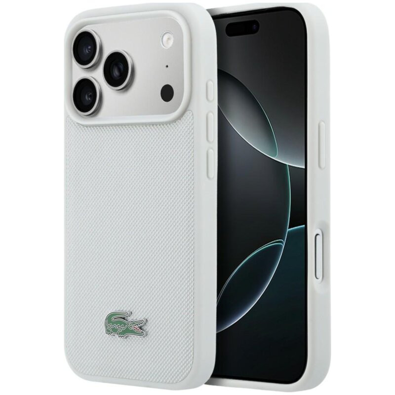 Etui LACOSTE Petit Pique Lacquer Logo MagSafe do Apple iPhone 17 Pro Jasnoszary