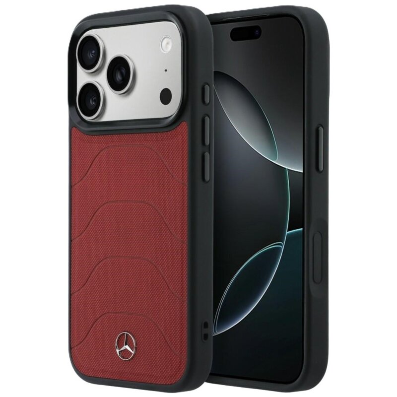 Etui MERCEDES Leather Mesh with Bow Line MagSafe do Apple iPhone 17 Pro Max Czerwony